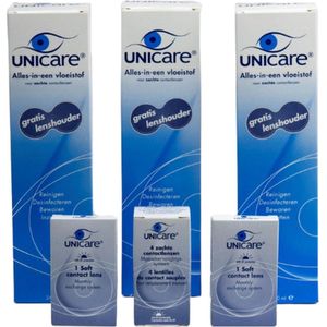 Unicare 3 maanden pakket -3,00 - 6 maandlenzen + 3 flessen lenzenvloeistof - voordeelverpakking