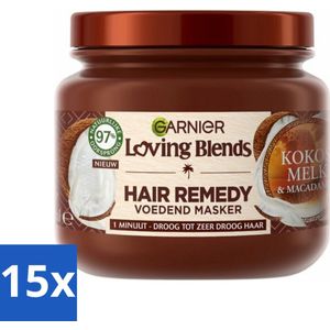 15 x Garnier - Loving Blends - Haarmasker - Kokosmelk & Macadamia - Normaal tot Droog Haar - 340 ml - Voedend Masker - Haarmasker Garnier - Loving Blends - Natuurlijke Ingrediënten - Vegan Haarmasker