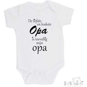 100% katoenen Romper ""De liefste en leukste Opa is toevallig mijn Opa"" Unisex Katoen Wit/zwart 68/74
