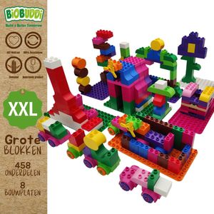 Biobuddi Big Blocks XXL set - Bouwblokken speelgoed - Bouwset van 460+ stukjes - Passend op alle grote blokkenmerken zoals Duplo - Eindeloos speelplezier