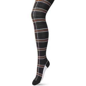 Bonnie Doon Maillot Dames met Ruiten Grijs/Oranje maat S/M - Ruit Motief - Ruitjes Print - Biologisch Katoen - Uitstekende pasvorm - Bio Cotton - Gladde Naden - Checks Tights - Heerlijk Comfortabel - Poinciana - BP211901.324