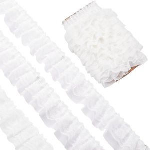 Witte geplooide chiffon rand met kanten rand - 10 m x 65 cm - voor naaien en decoreren