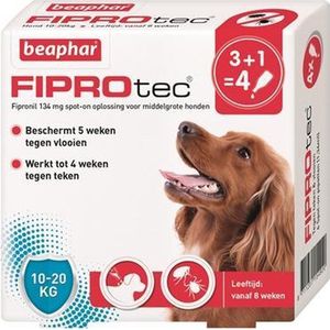 Beaphar fiprotec hond tegen teken en vlooien - 10-20 kg 3+1 pip - 1 stuks