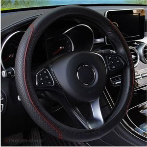Zwart en rood - Auto Stuurhoes - autostuurwielbeschermer diameter 38 cm (15"")