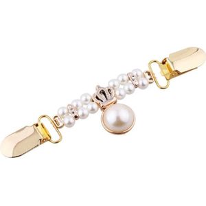 Fako Bijoux® - Vestsluiting - Vestclip - Sjaalspeld - Vestklem - Kroon Met Parels - Goudkleurig