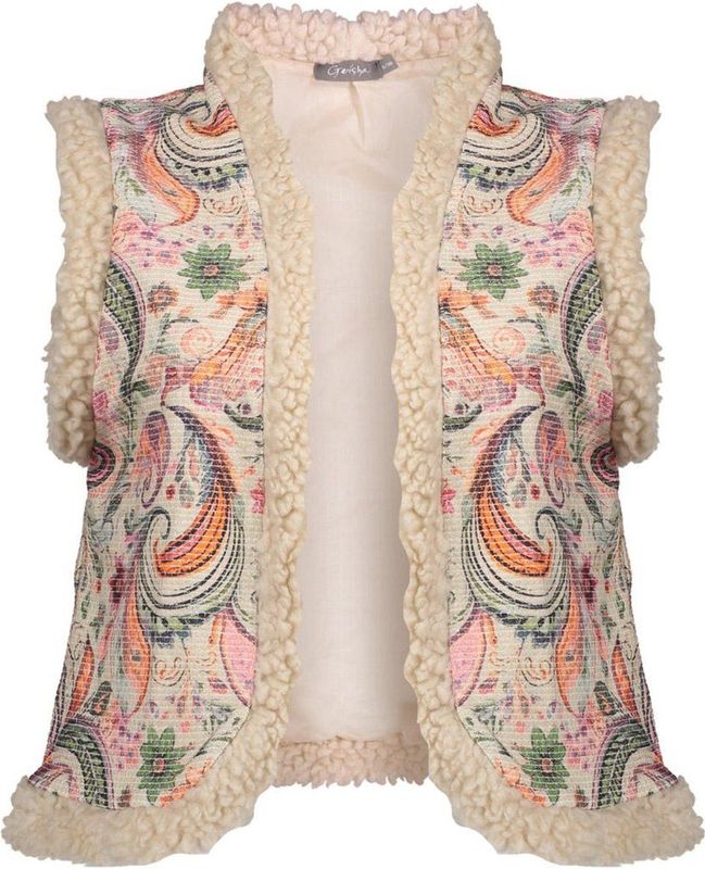 Geisha - Gilet - Beige/soft Pink - Met Teddy En Geweven Print Dessin - 55899