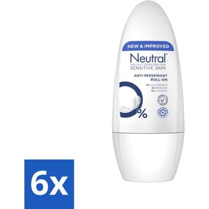 6 x Neutral - Deodorant Roller - Gevoelige Huid - Anti-perspirant - 0% Parfum, Kleurstof & Alcohol - 50 ml - Deodorant - Anti-transpirant - Gevoelige Huid - Biologisch Afbreekbaar - Deodorant Roller