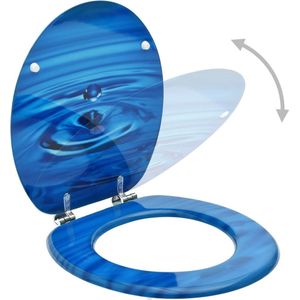 vidaXL Toiletbril MDF - Waterdruppel Design - Blauw Toiletbril - Badkamerspiegel - Sanitair - Wc-accessoires - Blauwe Decoratie