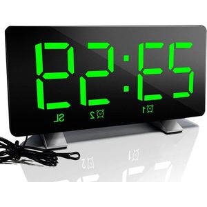 Wekkerradio met USB-oplaadpoorten, elektrische klok met instelbare helderheid en sluimerfunctie 12/24 uur - Groen
