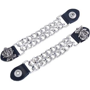 2 Pcs Alloy Motorcycle Vest Extensions - Rose Engraving - 7 Inch Double Black Chain Link Extender - Leer Vest Extension - Motorfiets Accessoires