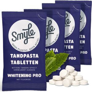 Smyle Whitening freshmint tandpasta Tabletten Mit Fluoride - 4 x 63 Tandpasta Tabs Navulling - Whitening Effect - Geschikt voor Gevoelige Tanden - 100% Natuurlijk & Plasticvrij - Zero Waste