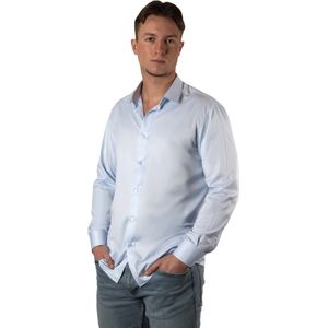 Bamboowear - Handgemaakt strijk- & kreukvrij Bamboe overhemd. Slim Fit, Blauw, maat M, lange mouw, heren.