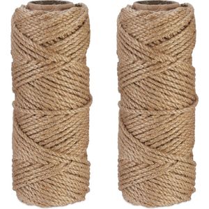 Relaxdays jute touw op rol - set van 2 - biologisch afbreekbaar - 4 mm - 45 m per koord