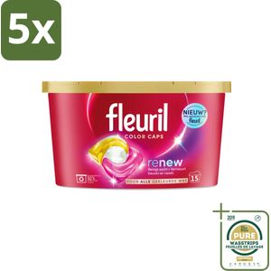 5 x Fleuril - Wasmiddel - Renew Color Caps - Gekleurde Was - 15 wasbeurten - Grootverpakking - Kleurherstel - Vezelverzorging - Fris Ruiken - Gekleurde Was - Wasmiddelcapsules