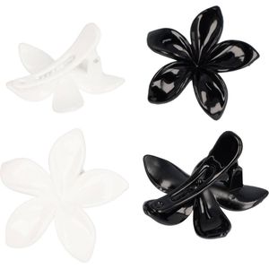 Haarsoires Haarspeld Haarklemmen 6cm – Lelie Bloemvorm – Zwart Wit – Set van 4 - Haarclip Klem - Hair Claw - voor Opsteken Haar - Hair Clip - Decoratieve Haaraccessoire
