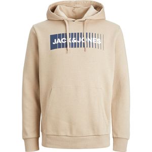 JACK & JONES Corp logo sweat hood play regular fit - heren hoodie katoenmengsel met capuchon - beige - Maat: XXL