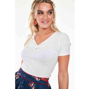 Voodoo Vixen - Knit V-neck with bow detail at sleeve Top - XS - Creme