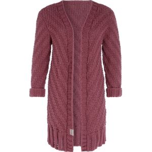 Knit Factory Sally Gebreid Dames Vest - Grof gebreid rood damesvest - Cardigan voor de herfst en winter - Middellang vest reikend tot boven de knie - Stone Red - 36/38