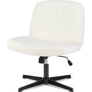 Bureaustoel Grote kruisbeenstoel Armloze stoel Computerstoel - Vaste poot draaistoel - Verstelbare lendesteun Hoogteverstelling - Ergonomische ontspanningsstoel - met schommelfunctie -teddybeer stof, beige
