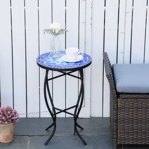 Zaza Home Ø35,5 cm bijzettafel Garden Tafel Bloemkrukken Rond weerbestendig mozaïek voor tuinterrassen Balkon Iron Blue+Wit