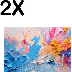 BWK Textiele Placemat - Abstract Kleurvolle Verf kunst - Set van 2 Placemats - 45x30 cm - Polyester Stof - Afneembaar
