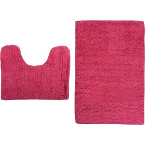 MSV Badkamerkleedje/badmatten set - voor op de vloer - fuchsia roze - 45 x 70 cm/45 x 35 cm