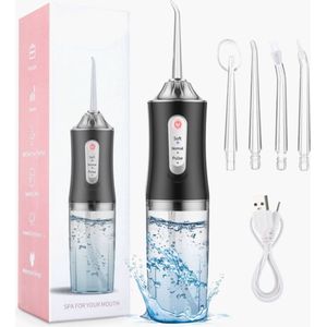 Waterflosser Draadloos - Monddouche - Flosapparaten - Elektrische waterflosser Draagbaar - Waterdicht - 3 standen - Inc. 4 opzetstukken - Tong reiniger -kleur : Zwart