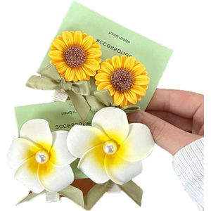 Allecto plus - 4 stuks zonnebloem haarspelden met parelbandjes voor vrouwen en meisjes - Zomerse haaraccessoires voor strandfeest en bruiloft - Groen-Narusodecoratie.