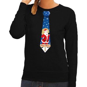 Foute kersttrui / sweater stropdas met kerstman print zwart voor dames L
