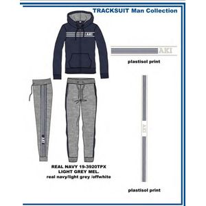 Italiaanse vrijetijd/training pak voor mannen in BLAUW/GRIJS kleur vest en broek met capuchon maat L