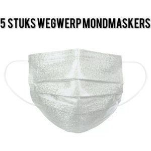 Glitter wegwerp mondmaskers - Zilver - per 5 stuks