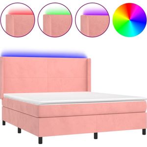 VidaXL Boxspring met Matras en LED Fluweel Roze 180x200 cm