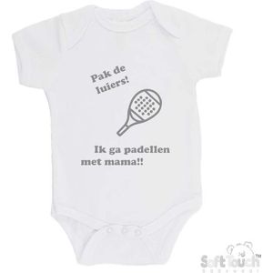 100% katoenen Romper ""Pak de luiers! Ik ga padellen met mama!!"" Padel Unisex Katoen Wit/grijs Maat 56/62