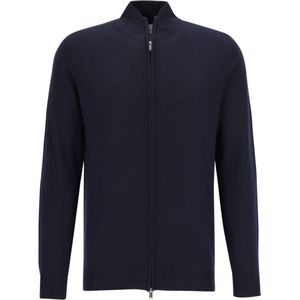 Profuomo heren trui wol, slim fit vest met rits, donkerblauw