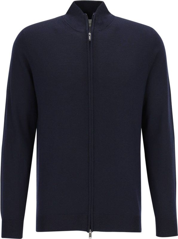 Profuomo heren trui wol, slim fit vest met rits, donkerblauw