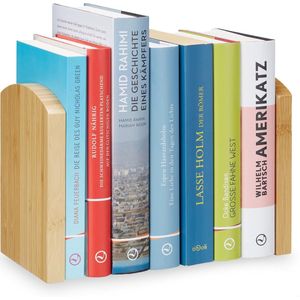 Relaxdays boekensteun - bamboe - set van 2 - boekenstandaard - boekenhouder