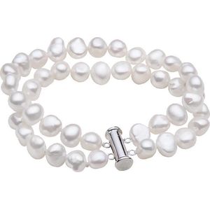 Zoetwater parel armband Frederique W - echte parels - handgeknoopt - wit - zilver - luxe sieraden zakje - parel armband dames - wit parel armband - zoetwaterparel