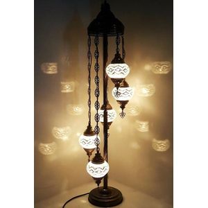Turkse Lamp - Vloerlamp - Mozaïek Lamp - Marokkaanse Lamp - Oosters Lamp - ZENIQUE - Authentiek - Handgemaakt - Wit - 5 bollen
