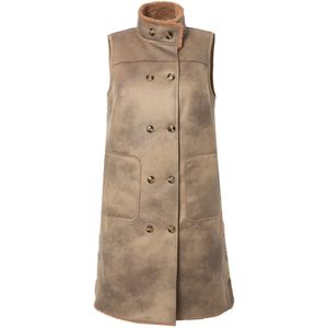 MIAMODA - Dames - Omkeerbare bodywarmer leerlook/teddypluche zijsplitten - Beige - Maat 42+