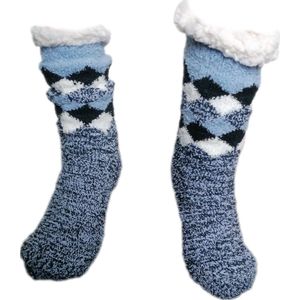 Huissokken - Warme wintersokken - Thermo - Gevoerd - Uniseks - Kleur Donkergrijs/Zwart/Wit/Blauw - Ruit patroon - Maat 39-46 - Antislip - Cadeau - Vaderdag - Moederdag - Kerst