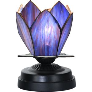 Art Deco Trade - Tiffany lage tafellamp zwart met Blue Lotus