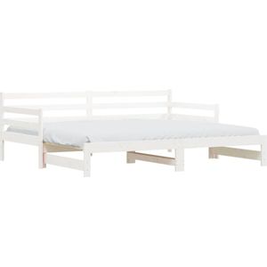 vidaXL - Slaapbank - met - onderschuifbed - 90x200 - cm - massief - grenenhout - wit