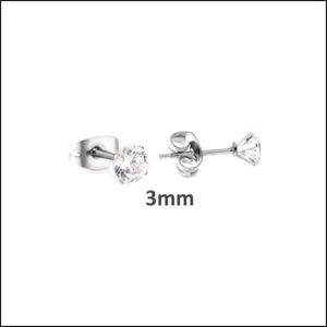 Aramat jewels ® - Zilverkleurige zirkonia oorstekers transparant staal 3mm
