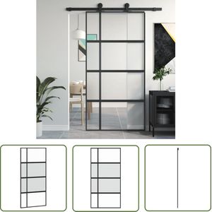 The Living Store Schuifdeur 102,5x205 cm gehard glas en aluminium zwart - Schuifdeur - Glazen Schuifdeur - Zwarte Schuifdeur - Binnendeur - Interieurdecoratie