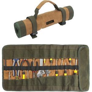 Gereedschapstas met wielen, draagbaar, gewaxt canvas, kaki, 65 x 36 cm