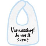 Hospitrix Slabbetje met tekst ""Verrassing! Je wordt opa! "" Blauw - Cadeau Zwangerschap - Baby Kwijldoek - Kwijllap - Morslap - Bavette - Bekendmaking - Aankondiging - Aanstaande Moeder - Moederdag