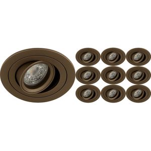 Inbouwspot 10 Pack - Velmi Luno Pro - Rond - Brons - Kantelbaar - Zaagmaat 80mm Diameter 92mm - Incl. GU10 Fitting