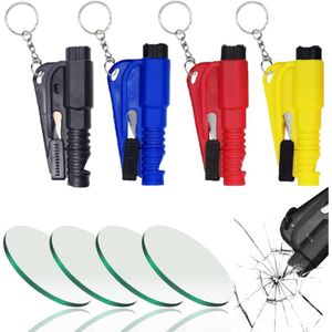 Veiligheidshamer - 3 in 1 - Noodhamer met Gordelsnijder en Fluitje - Inclusief Testglas - 4 Stuks