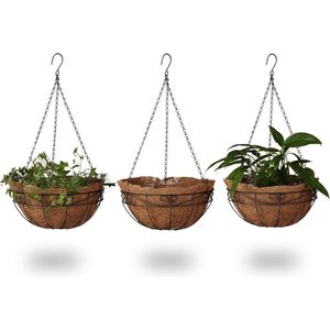 Plantenhanger set van 3 kokos 33 liter - Bloempot hanger voor tuin - Diameter 35 cm - Hanging basket bruin Flower Hanger