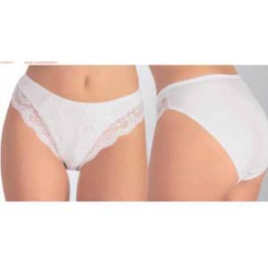 Set van 2 stuks Italiaanse slip in WIT kleur, katoen, met kant en hoge talie Maat XL/46